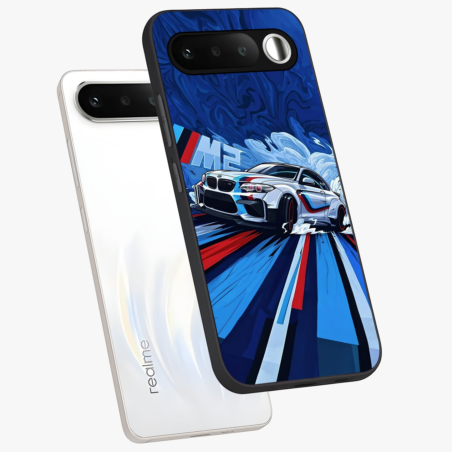 Drift Power Rush Glass Case displayed in angled mockup highlighting powerful drift car design with sporty aesthetic style.