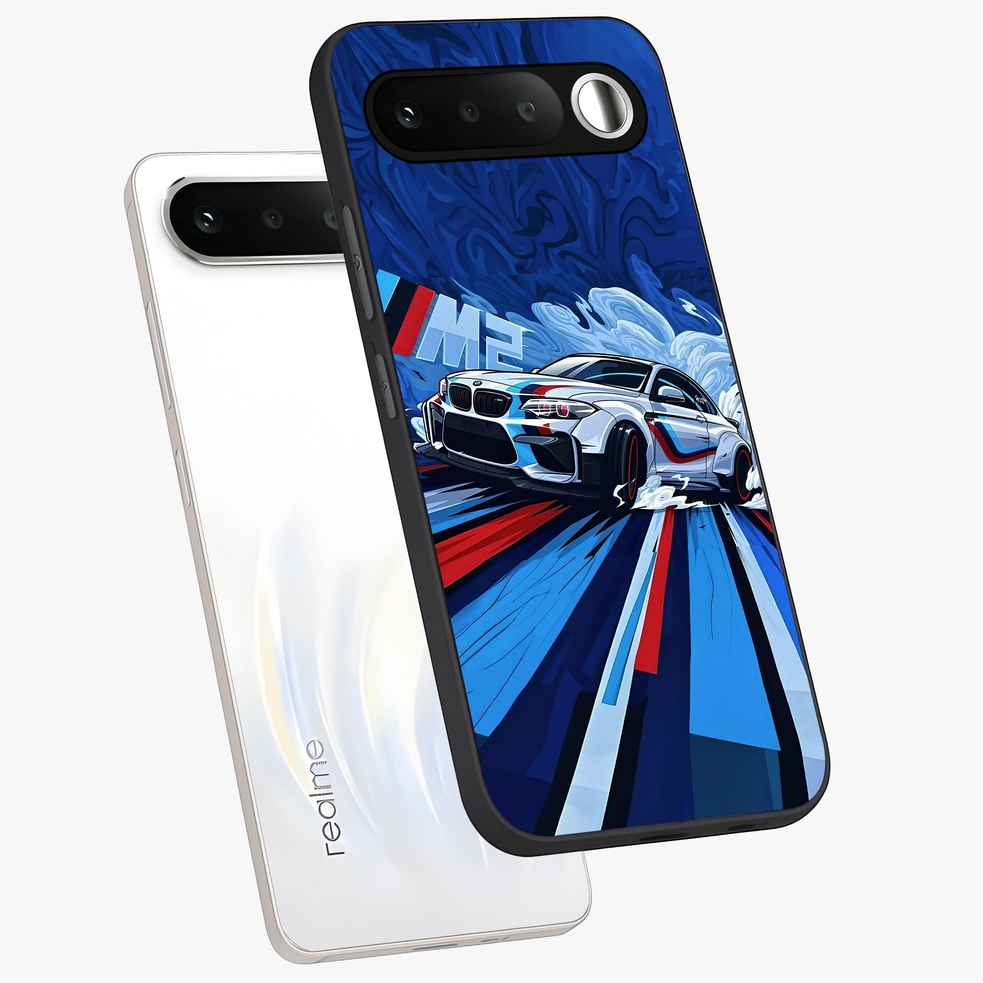 Drift Power Rush Glass Case displayed in angled mockup highlighting powerful drift car design with sporty aesthetic style.