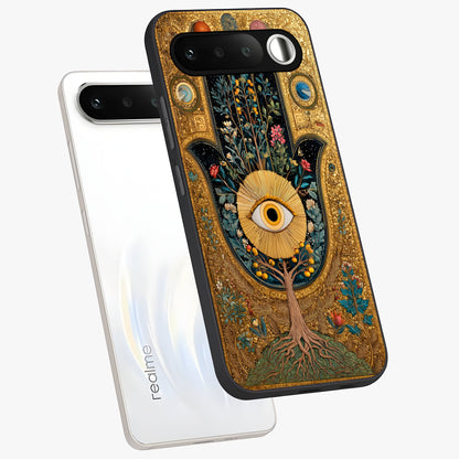 Ethereal Evil Eye Glass Case displayed in angled mockup highlighting protective evil eye symbol with spiritual aesthetic design.