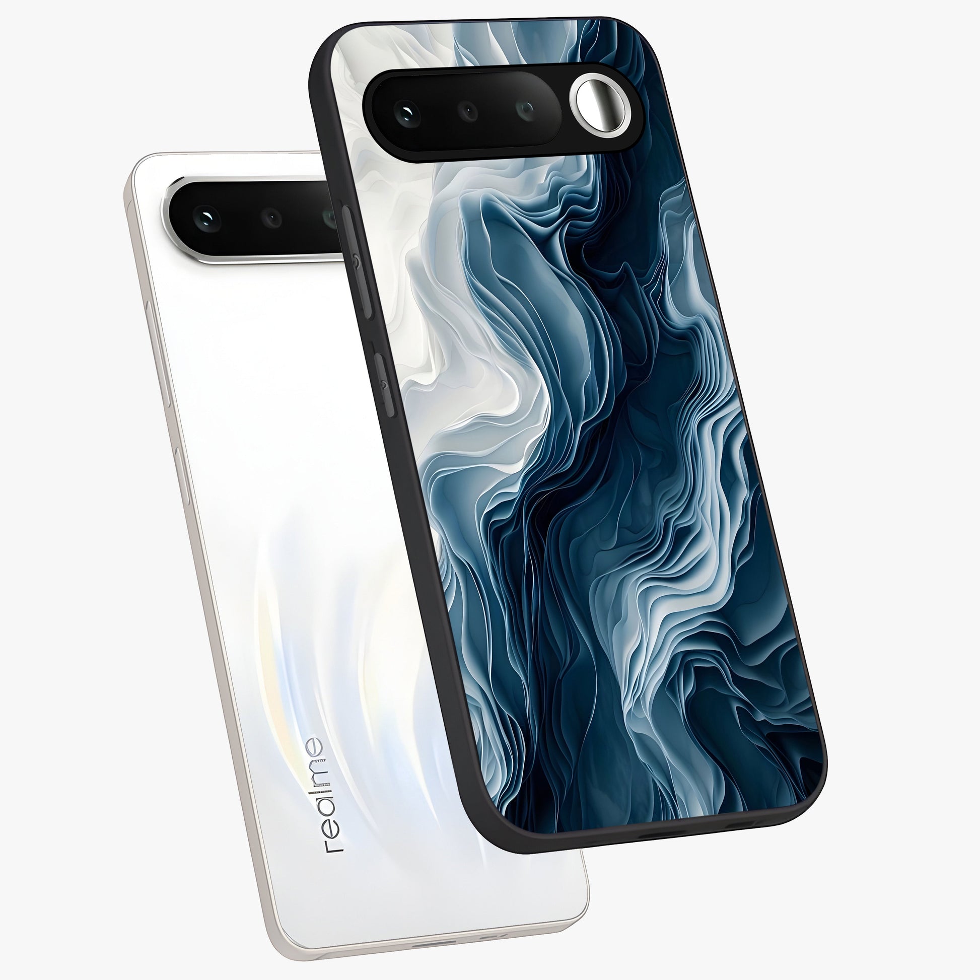 Ethereal Paper Marble Glass Case displayed in angled mockup highlighting elegant marble pattern with modern aesthetic style.