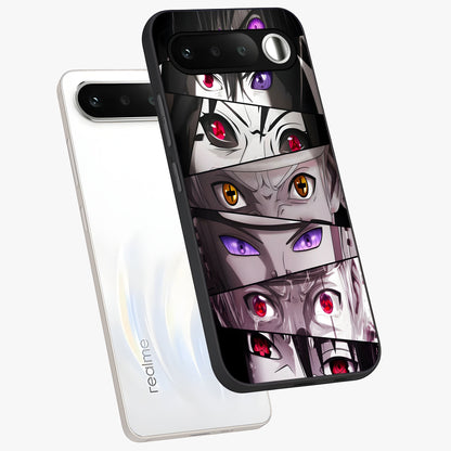 Eyes of Destiny Glass Case displayed in angled mockup highlighting bold eye illustration with mystical aesthetic style.