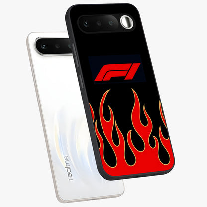 Fire F11 Glass Case displayed in angled mockup highlighting bold fire inspired graphic with energetic aesthetic style.