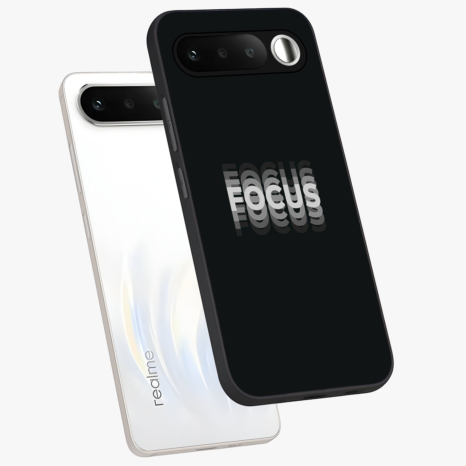 Focus Mode On Glass Case displayed in angled mockup highlighting clean minimal text artwork with modern aesthetic style.