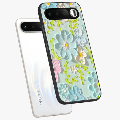 Frosted Petal Garden Glass Case displayed in angled mockup highlighting delicate flower petal design with calm garden aesthetic.