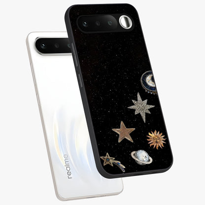 Galactic Charm Glow Glass Case displayed in angled mockup highlighting luminous galaxy inspired design with dreamy aesthetic.
