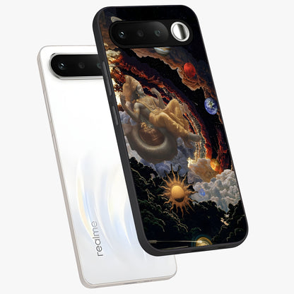 Galactic Divine God Glass Case displayed in angled mockup highlighting powerful celestial deity illustration with galactic aesthetic.