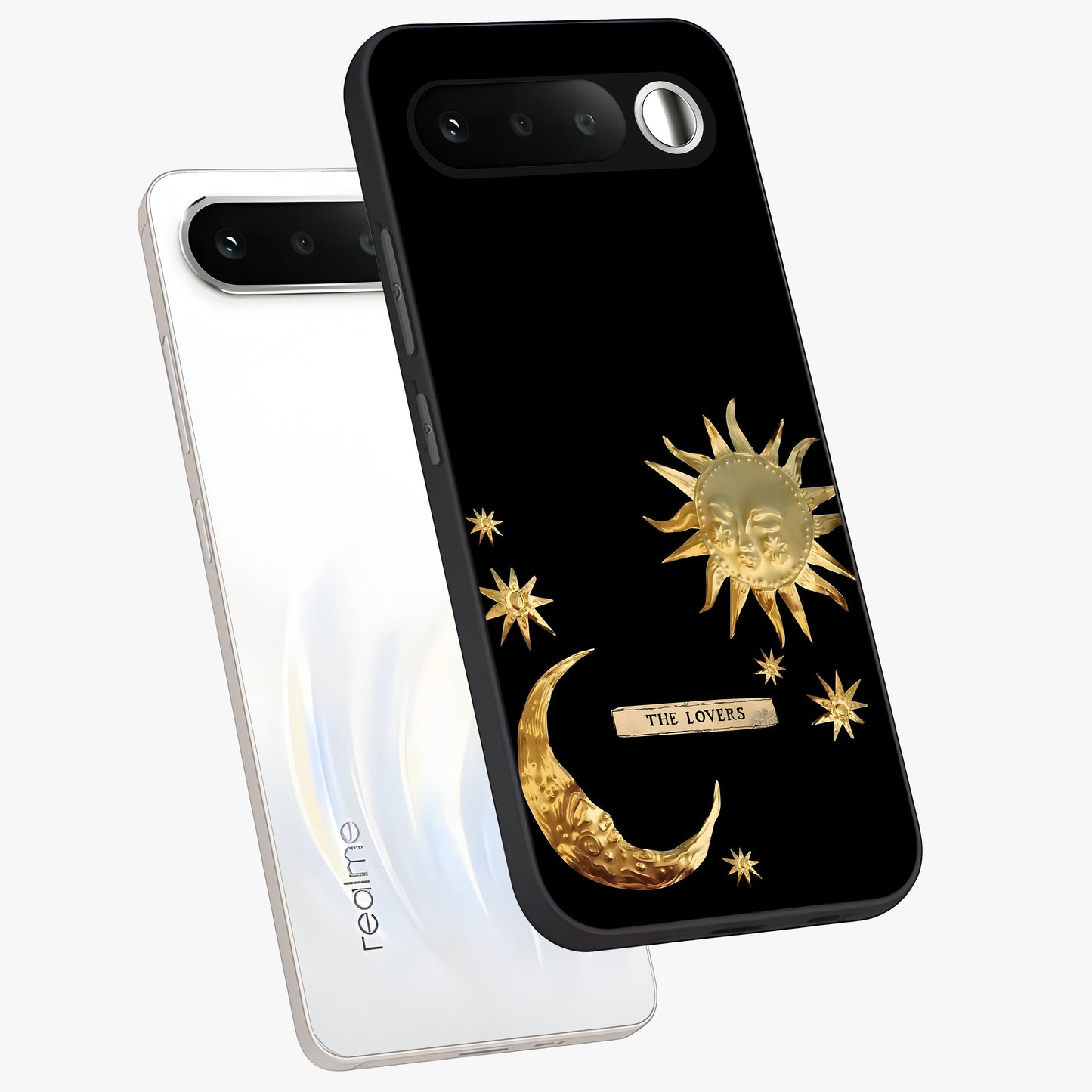 Gold Sun Blush Glass Case displayed in angled mockup highlighting radiant sun design with warm golden aesthetic.