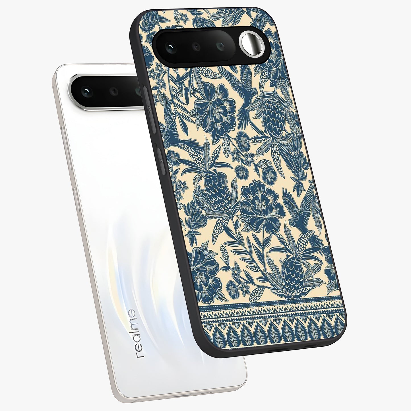 Heirloom Wild Bloom Glass Case displayed in angled mockup highlighting botanical bloom design with classic aesthetic style.