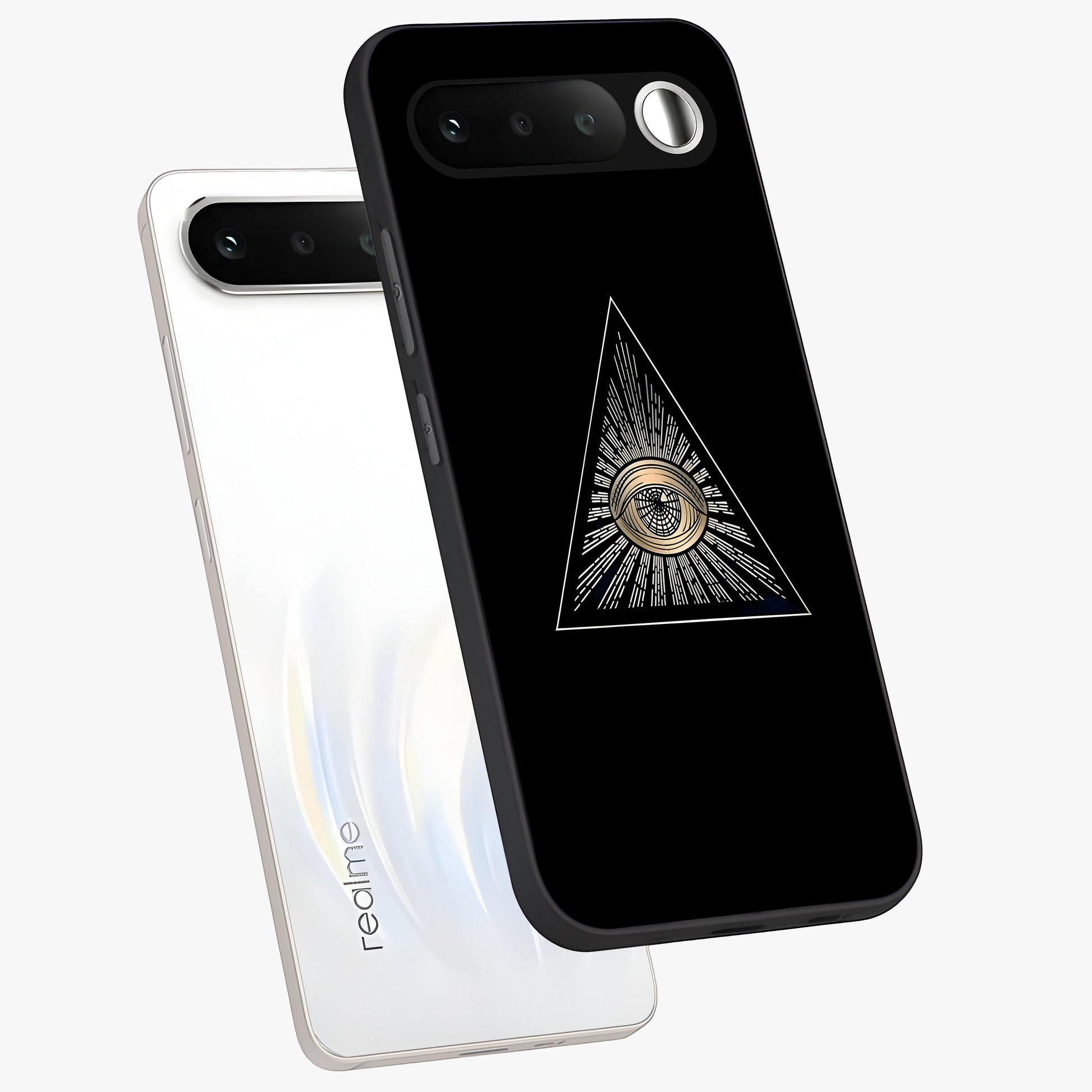Illuminati Evil Glass Case displayed in angled mockup highlighting dark occult inspired design with bold aesthetic style.