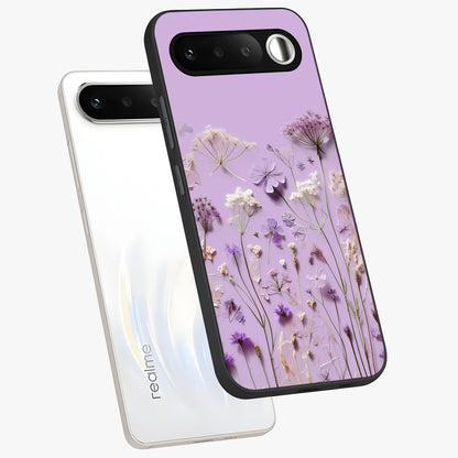Lavender Blossom Dream Glass Case displayed in angled mockup highlighting dreamy lavender flower design with calming aesthetic style.