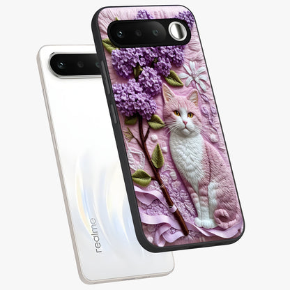 Lavender Cat Whimsy Glass Case displayed in angled mockup highlighting playful feline illustration with pastel lavender aesthetic.
