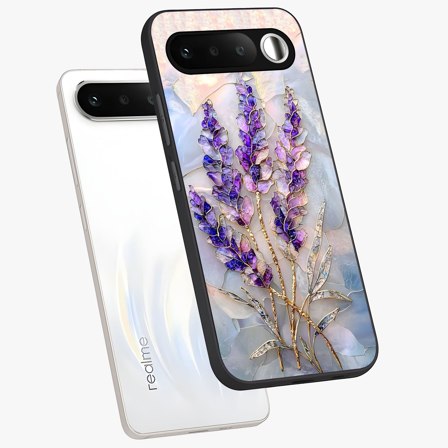 Lavender Dream Glow Glass Case displayed in angled mockup highlighting dreamy purple glow design with soft artistic style.