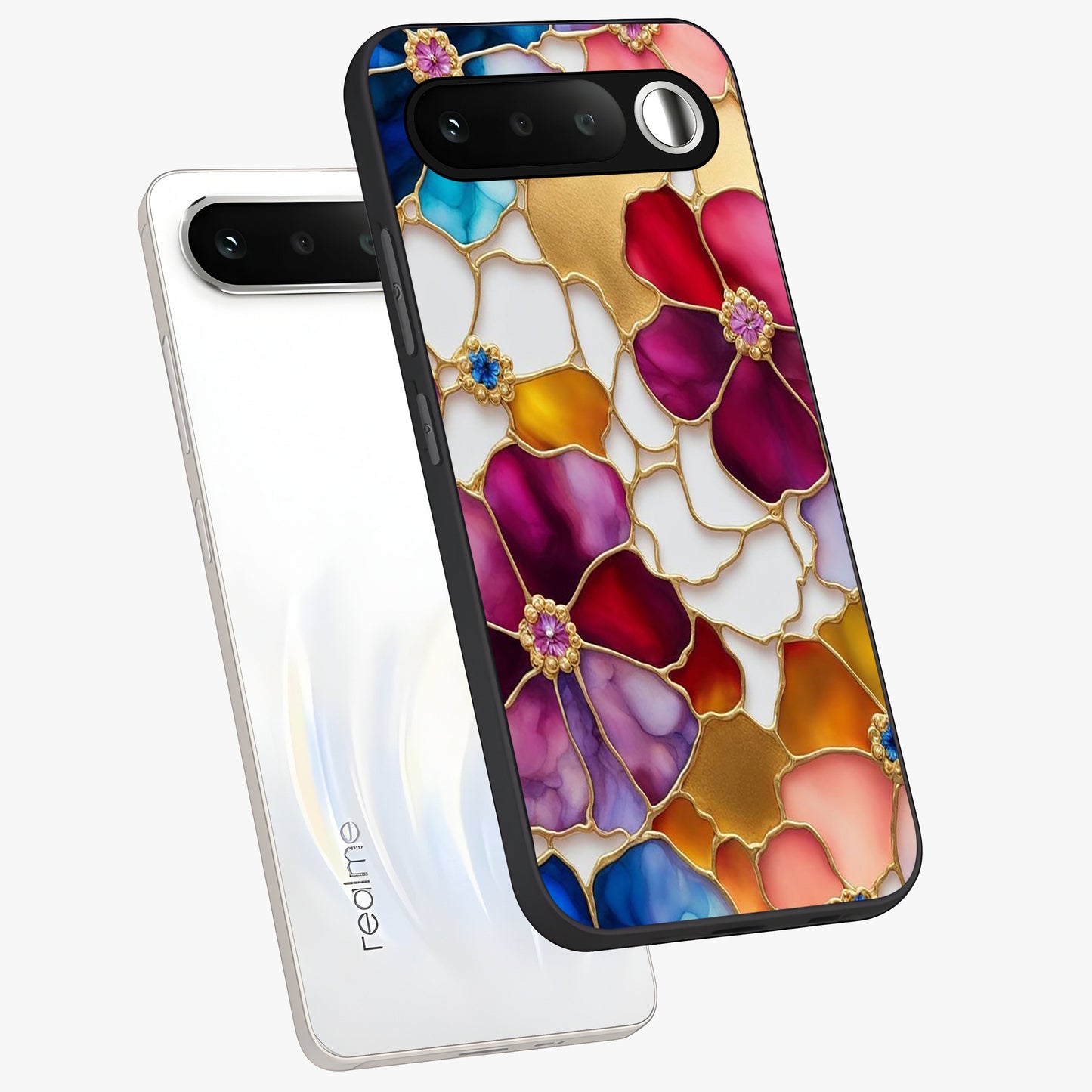 Marble Flower Pattern Glass Case displayed in angled mockup highlighting elegant marble floral design with modern aesthetic.