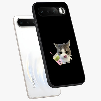 Matcha Cat Style Glass Case displayed in angled mockup highlighting playful feline design with pastel matcha aesthetic.