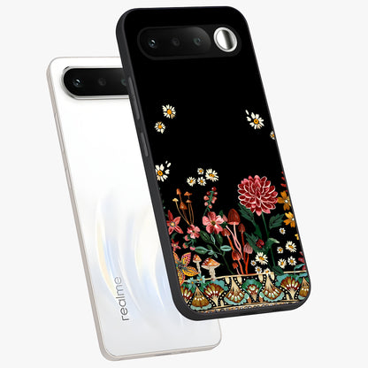 Midnight Bloom Pattern Glass Case displayed in angled mockup highlighting elegant flower design with midnight aesthetic style.