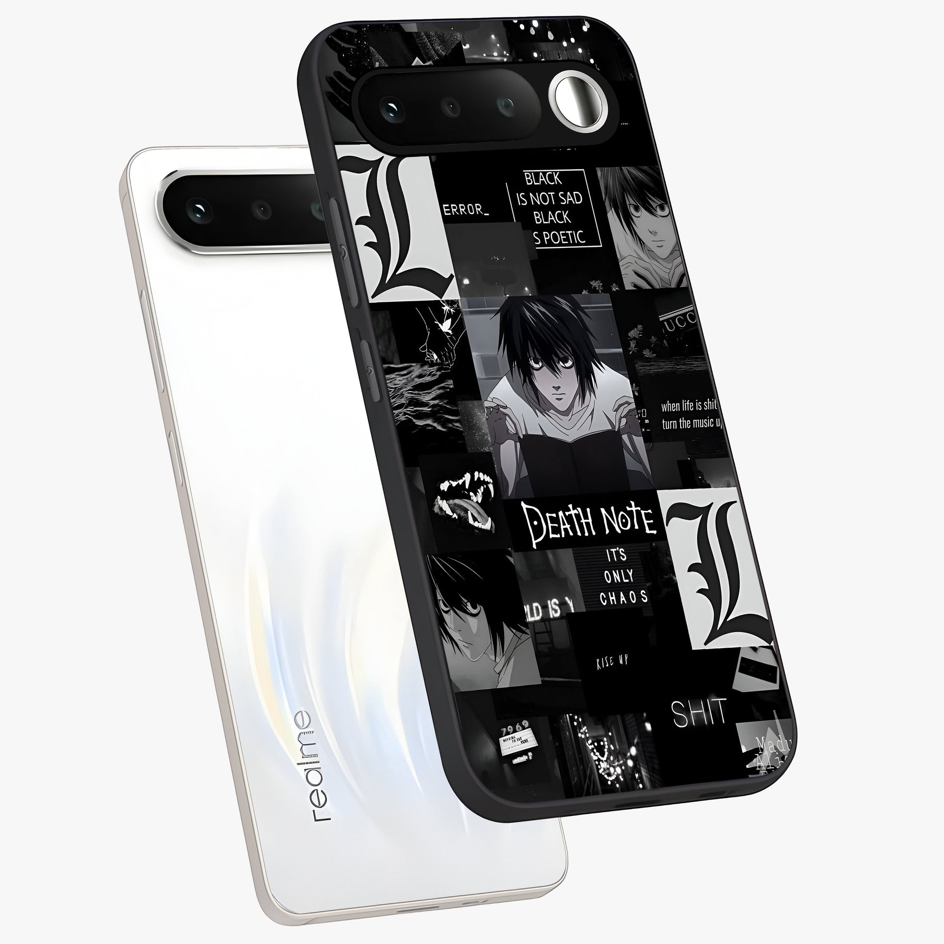 Midnight Chaos Mind Glass Case displayed in angled mockup highlighting chaotic artistic design with dramatic midnight aesthetic.