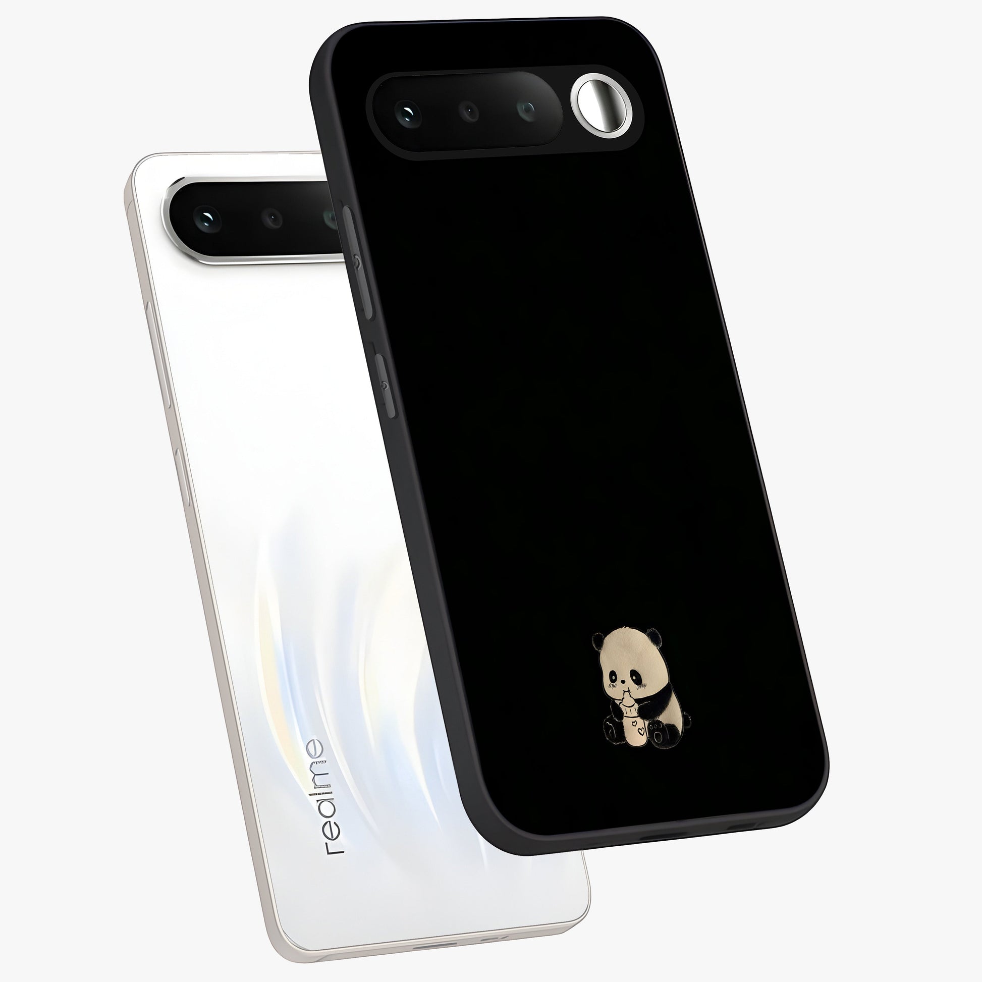 Midnight Panda Love Glass Case displayed in angled mockup highlighting adorable panda illustration with midnight aesthetic.