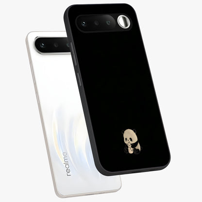Midnight Panda Love Glass Case displayed in angled mockup highlighting adorable panda illustration with midnight aesthetic.