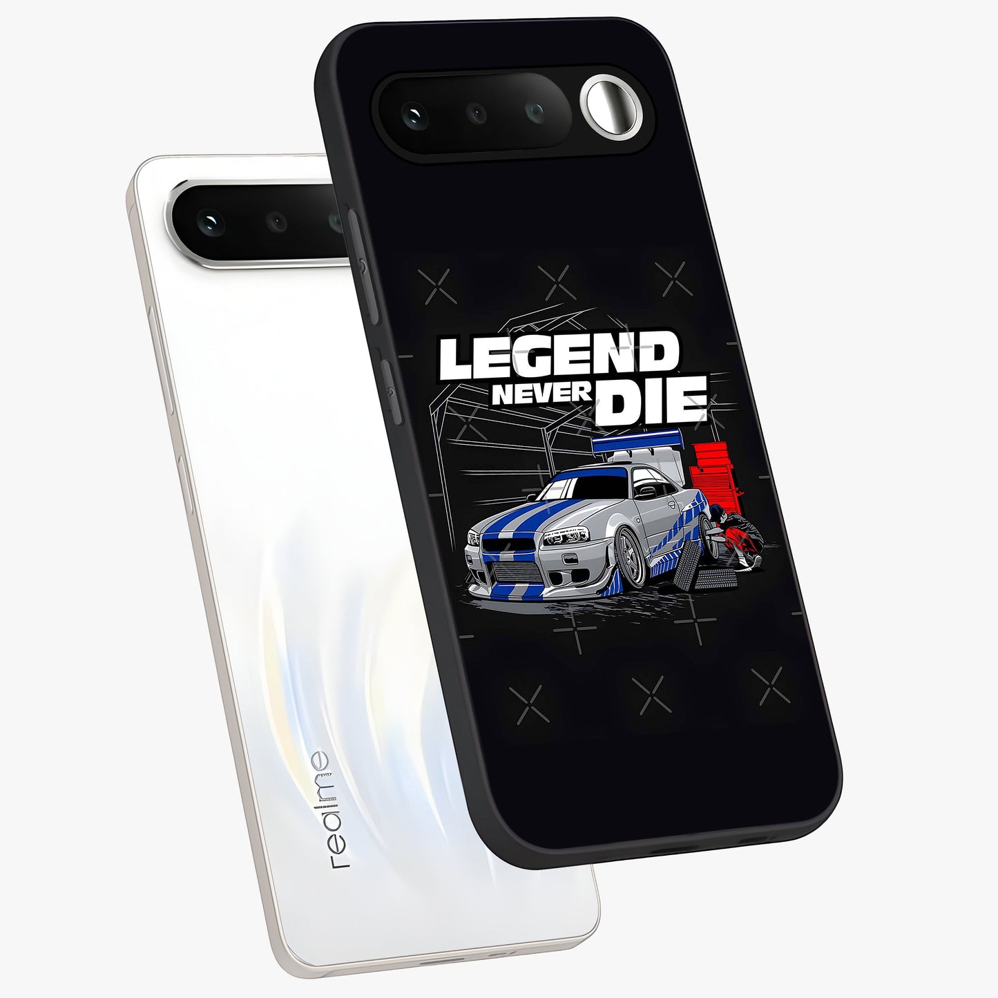Midnight Racing Legacy Glass Case displayed in angled mockup highlighting dynamic automotive design with bold midnight aesthetic.