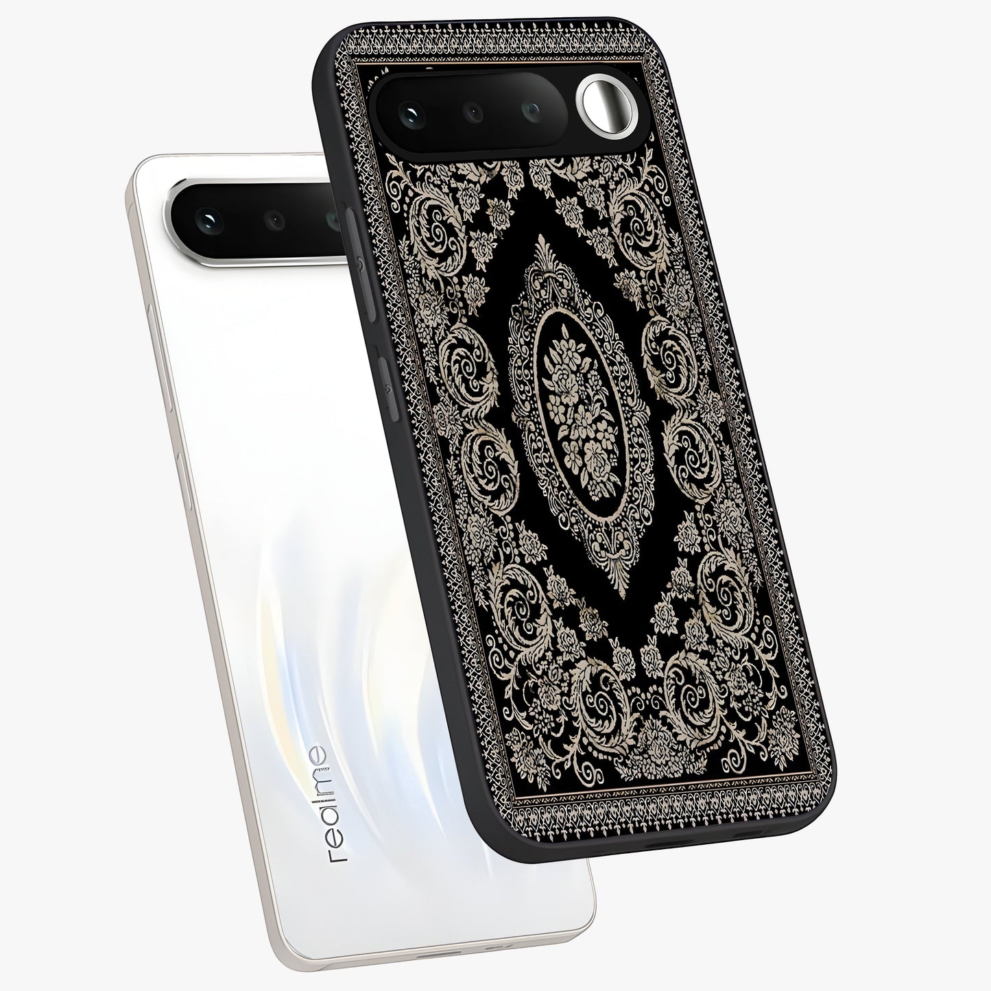 Noir Bloom Elegance Glass Case displayed in angled mockup highlighting refined flower design with stylish noir aesthetic.