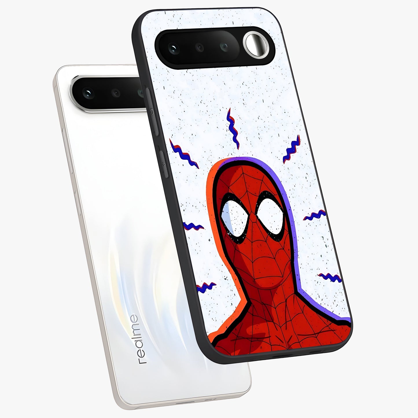 Omg Spiderman Glass Case displayed in angled mockup highlighting dynamic hero illustration with action comic aesthetic.