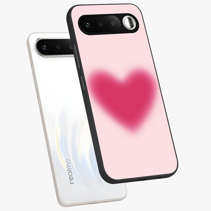 Pink Aura Heart Glass Case displayed in angled mockup highlighting vibrant pink heart design with dreamy aura aesthetic.