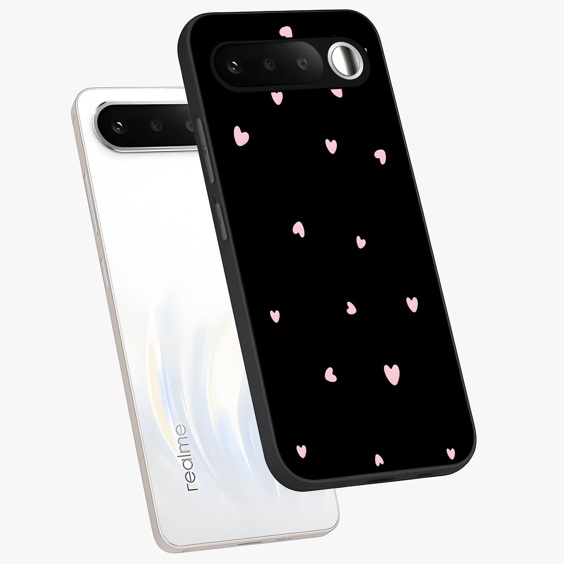 Pink Love Drops Glass Case displayed in angled mockup highlighting cute love drop design with vibrant pink aesthetic.