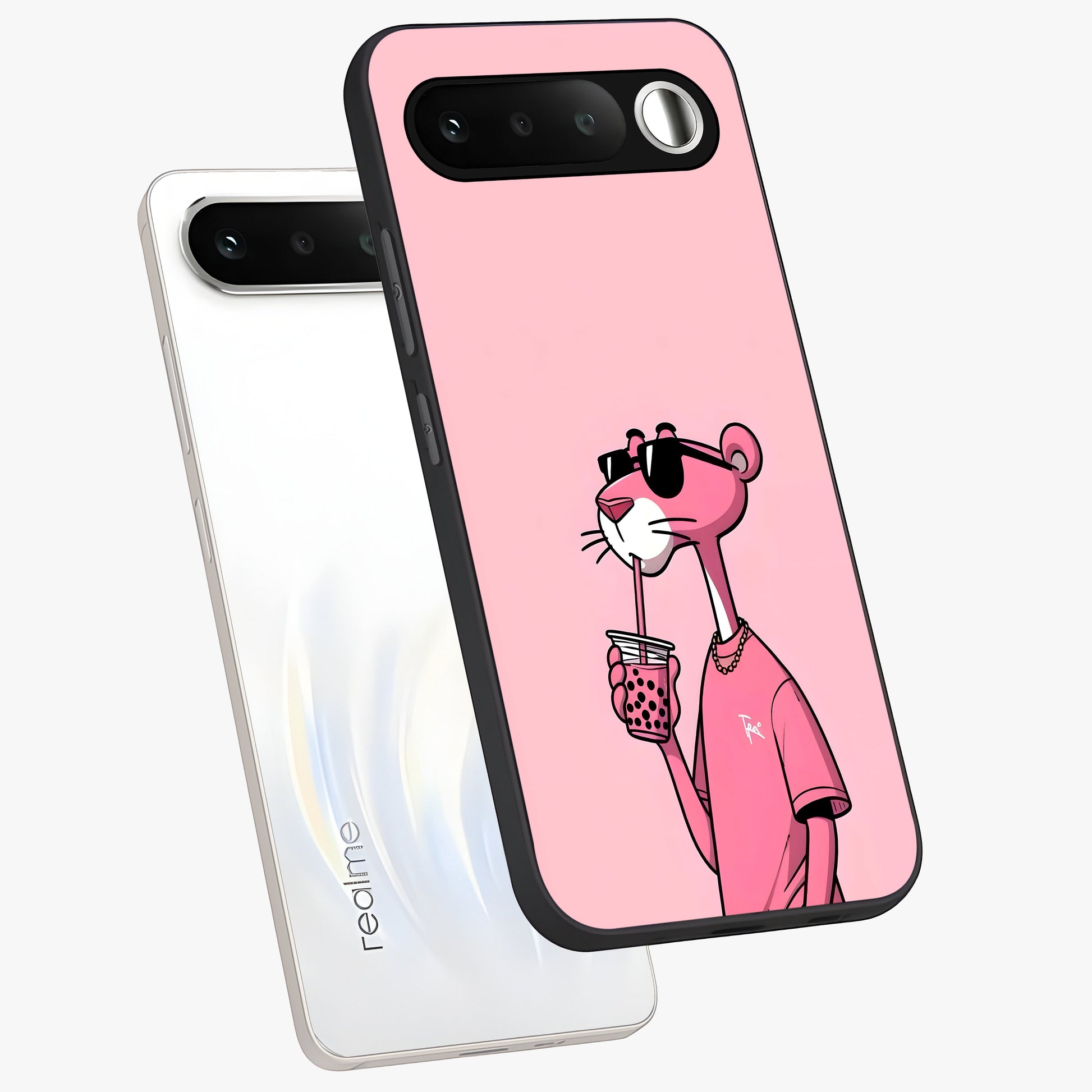 Pink Panther Glass Case displayed in angled mockup highlighting playful cartoon character design with vibrant pink aesthetic.