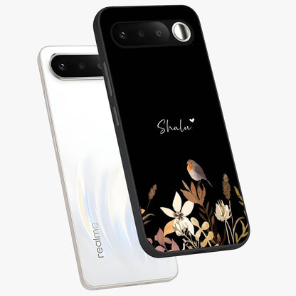 Quiet Garden Tune Custom Name Glass Case displayed in angled mockup highlighting delicate floral garden design with custom name feature.