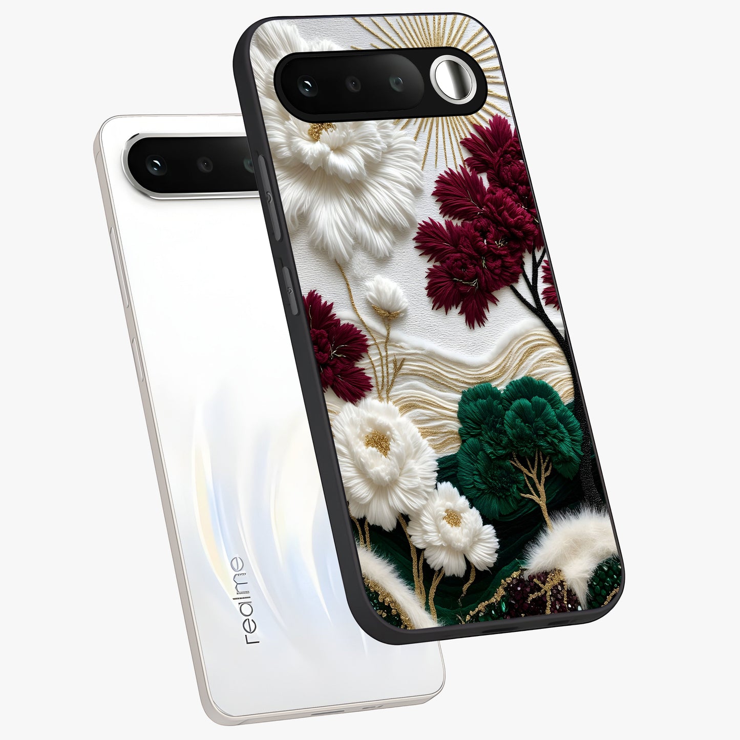 Radiant Bloom Elegance Glass Case displayed in angled mockup highlighting graceful floral design with radiant aesthetic style.