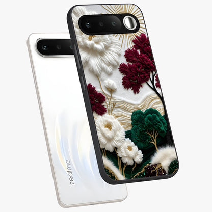 Radiant Bloom Elegance Glass Case displayed in angled mockup highlighting graceful floral design with radiant aesthetic style.