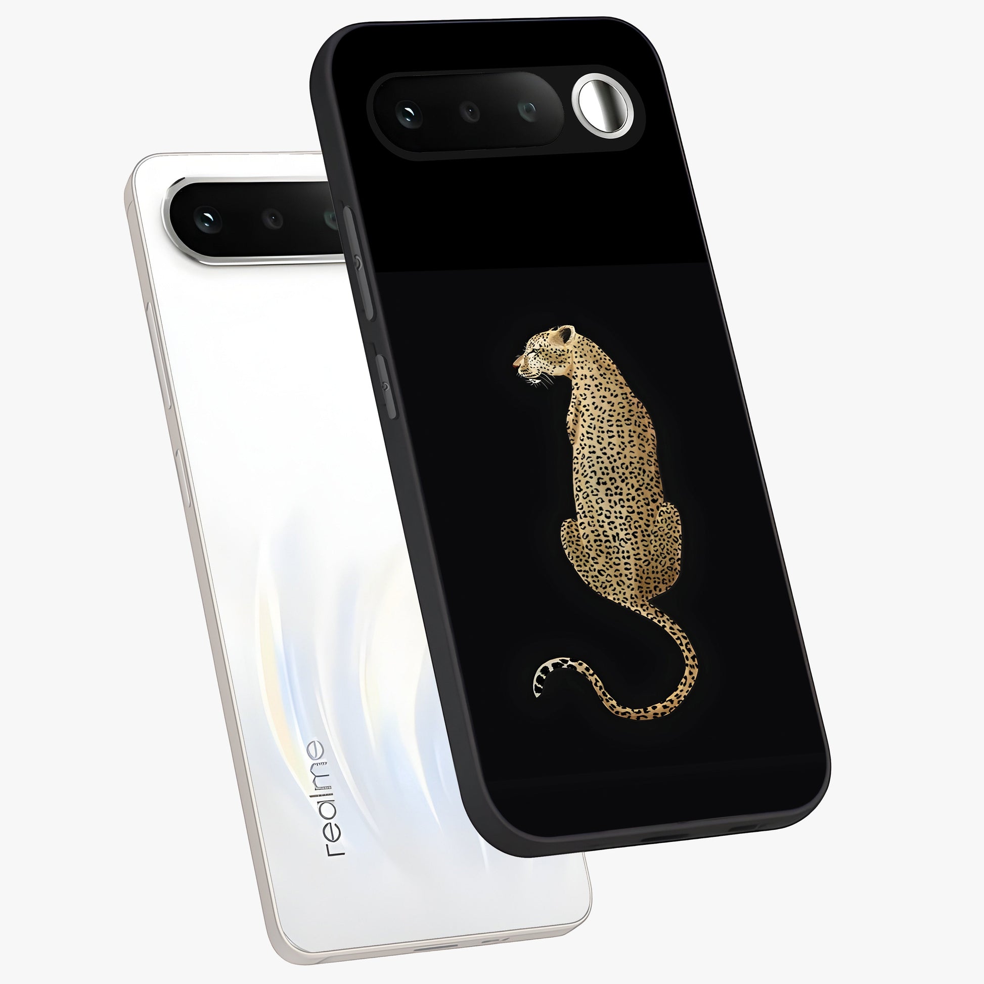 Regal Leopard Glass Case displayed in angled mockup highlighting powerful animal illustration with stylish wild aesthetic.