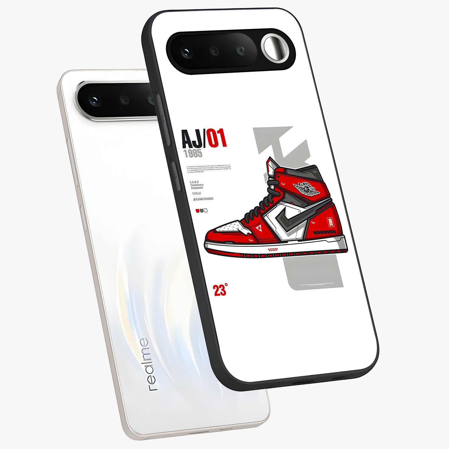 Retro Sneaker Blueprint Glass Case displayed in angled mockup highlighting detailed shoe design with sporty retro aesthetic.