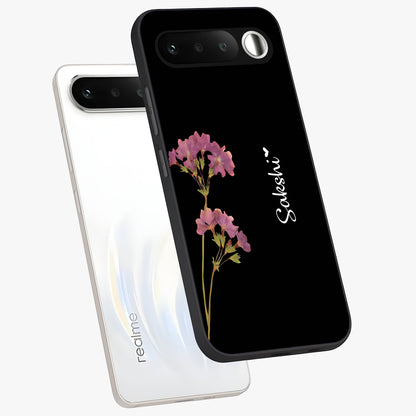 Riching Lavender Flower Custom Name Glass Case displayed in angled mockup highlighting delicate lavender flower design with custom name feature.