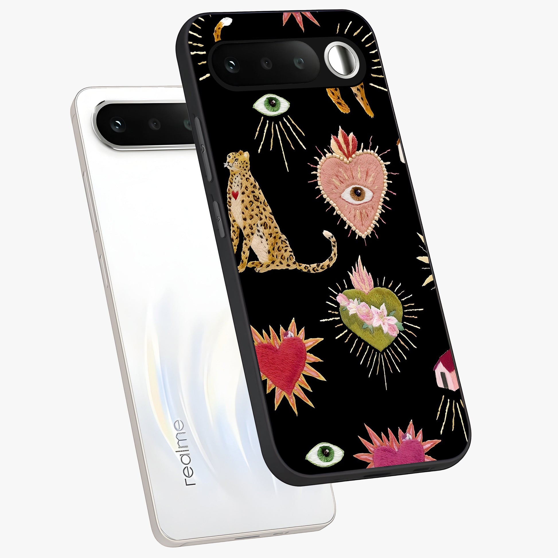 Sacred Jungle Heart Glass Case displayed in angled mockup highlighting lush tropical design with natural aesthetic style.