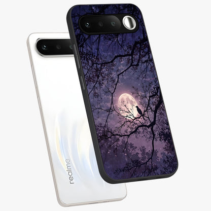 Whispering Moon Silence Glass Case displayed in angled mockup highlighting calm lunar design with dreamy night aesthetic.