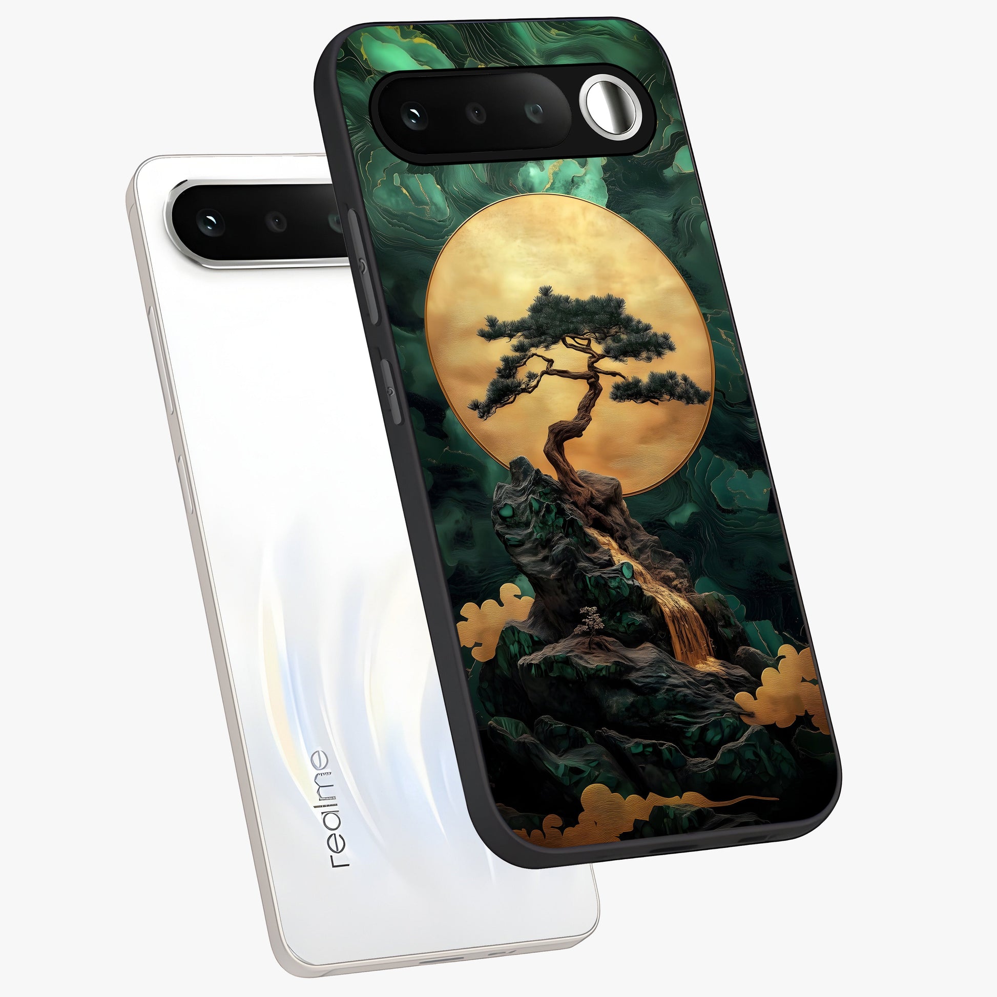 Zen Moon Rise Glass Case displayed in angled mockup highlighting peaceful lunar design with zen aesthetic style.