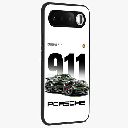 911 Turbo Dominance Glass Case upright perspective showcasing powerful racing design and modern automotive aesthetic.