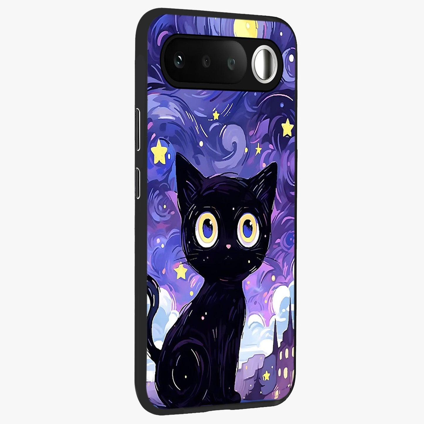 Abstract Cat Art Glass Case upright view showcasing creative feline illustration and aesthetic artistic style.