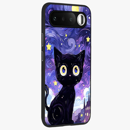 Abstract Cat Art Glass Case upright view showcasing creative feline illustration and aesthetic artistic style.