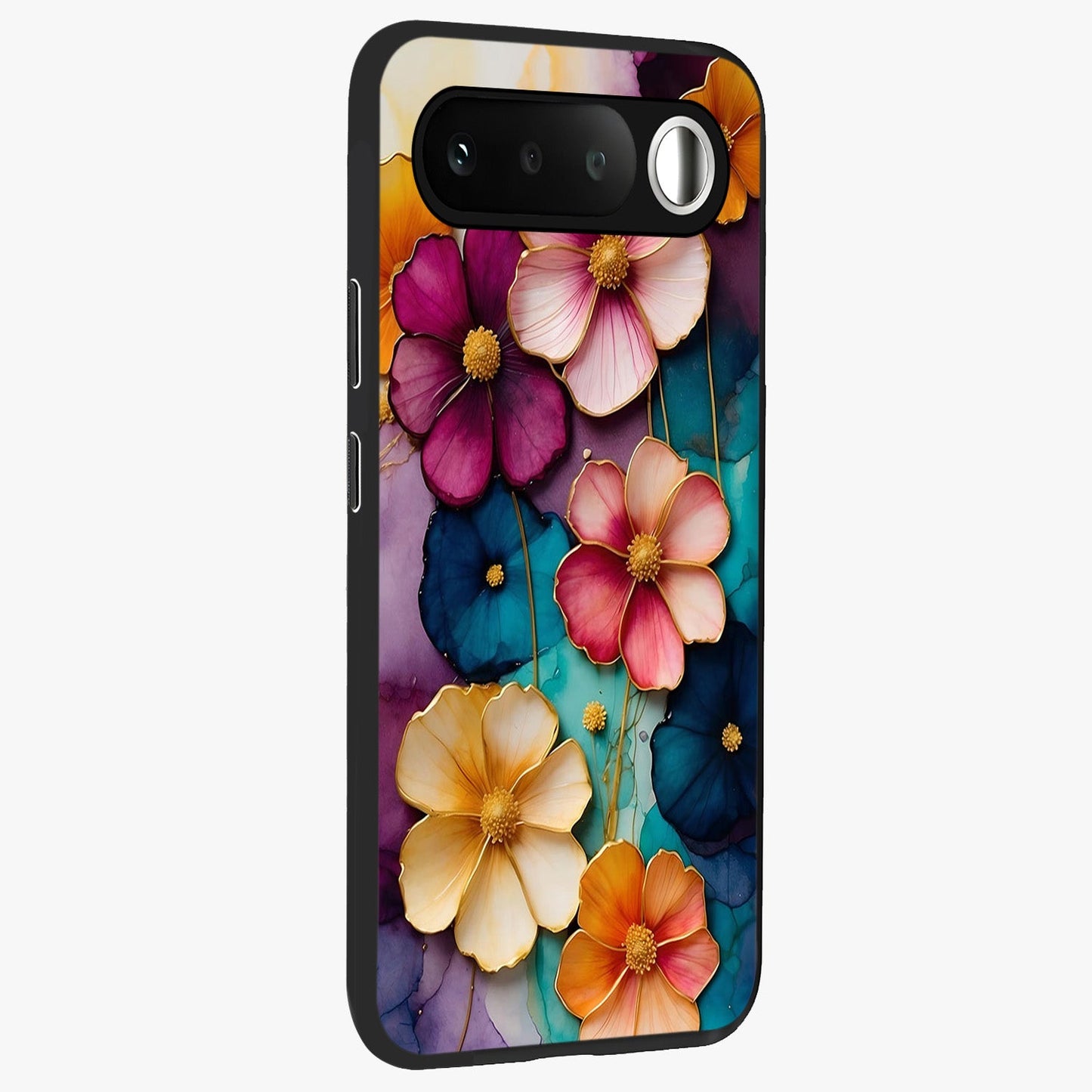 Artlyn Grace Flower Pattern Glass Case upright view showcasing graceful floral artwork with aesthetic botanical style.