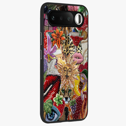 Beaded Fashion Jungle Glass Case upright view showcasing tropical jungle aesthetic with decorative bead elements.