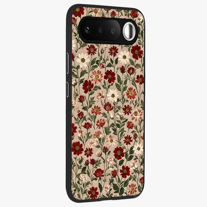 Biege Flower With Leaf Glass Case upright view showcasing delicate beige flower illustration with clean botanical style.