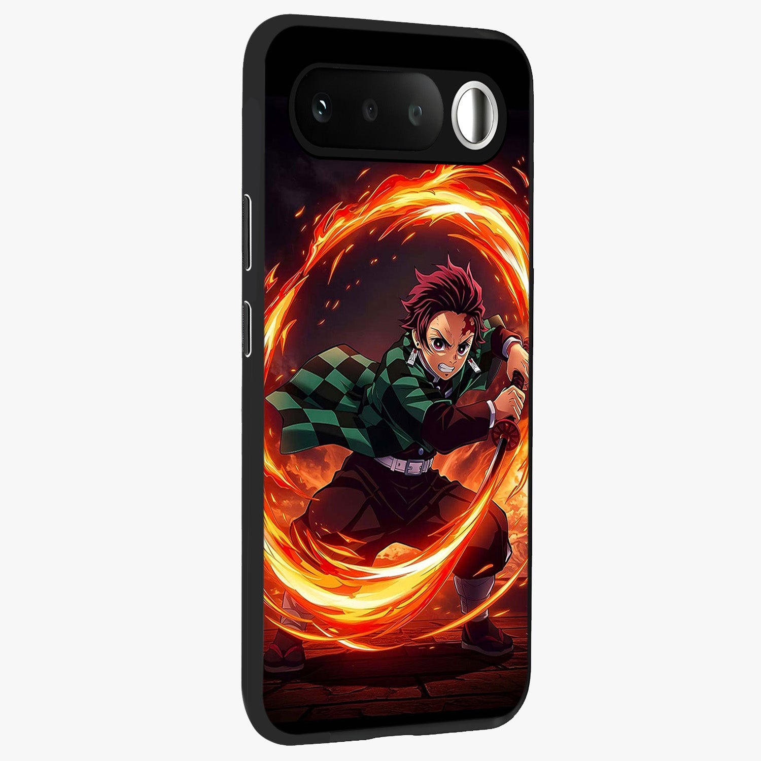 Blazing Sword Resolve Glass Case upright view showcasing dramatic warrior inspired artwork with intense visual style.
