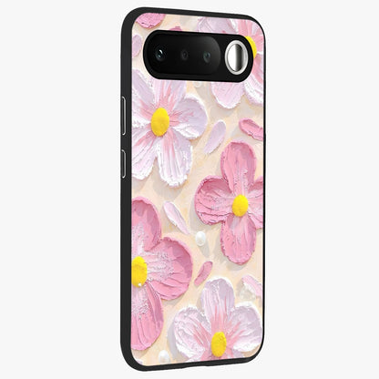 Blush Bloom Texture Glass Case upright view showcasing delicate blush floral texture with modern minimal style.