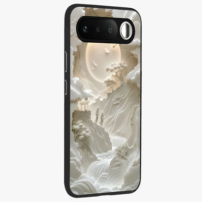 Celestial Origami Glass Case upright view showcasing creative origami artwork with modern celestial style.