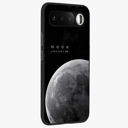 Cosmic Moon Glow Glass Case upright view showcasing luminous moon illustration with dreamy cosmic style.