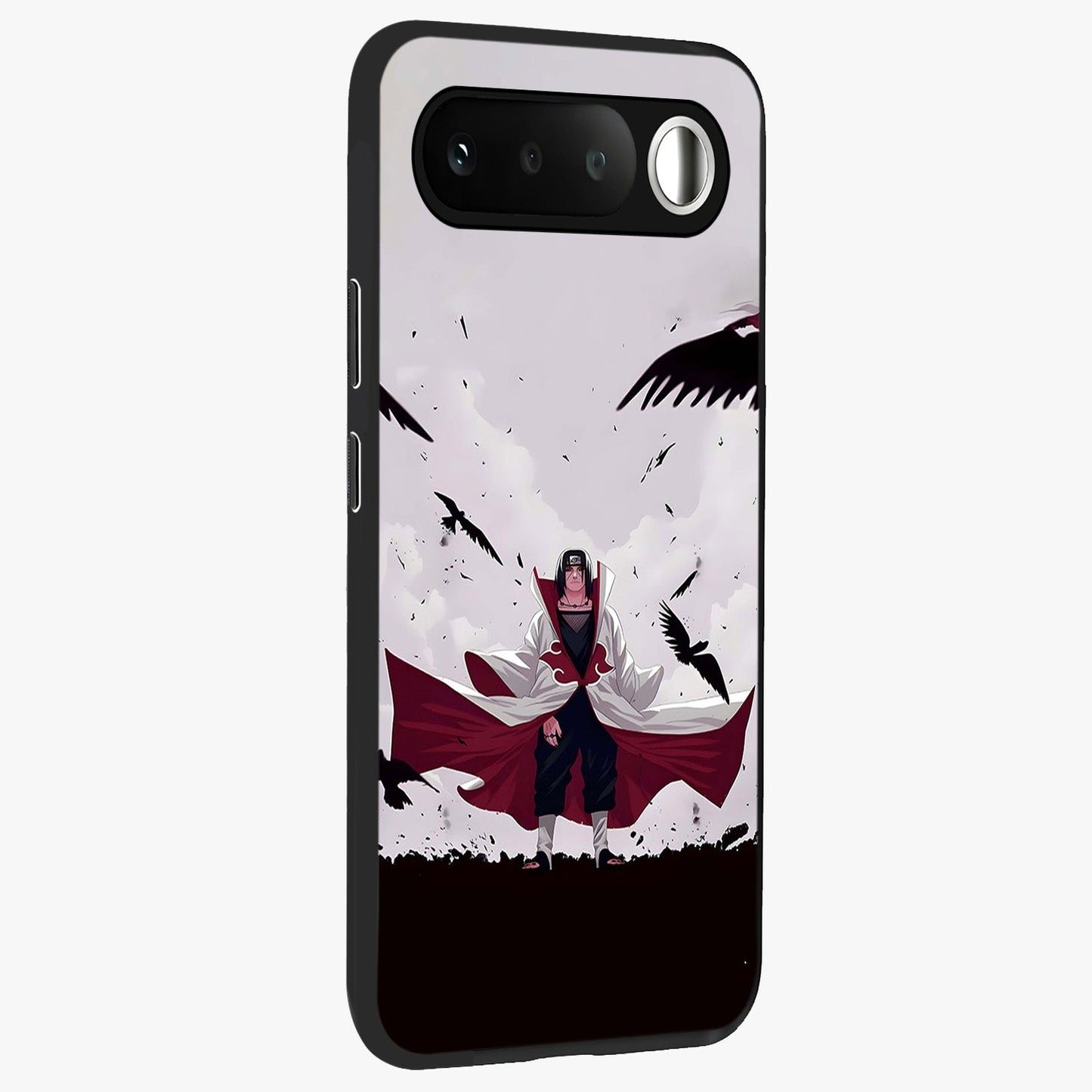 Crimson Crow Ascension Glass Case upright view showcasing dramatic crow artwork with bold gothic theme.