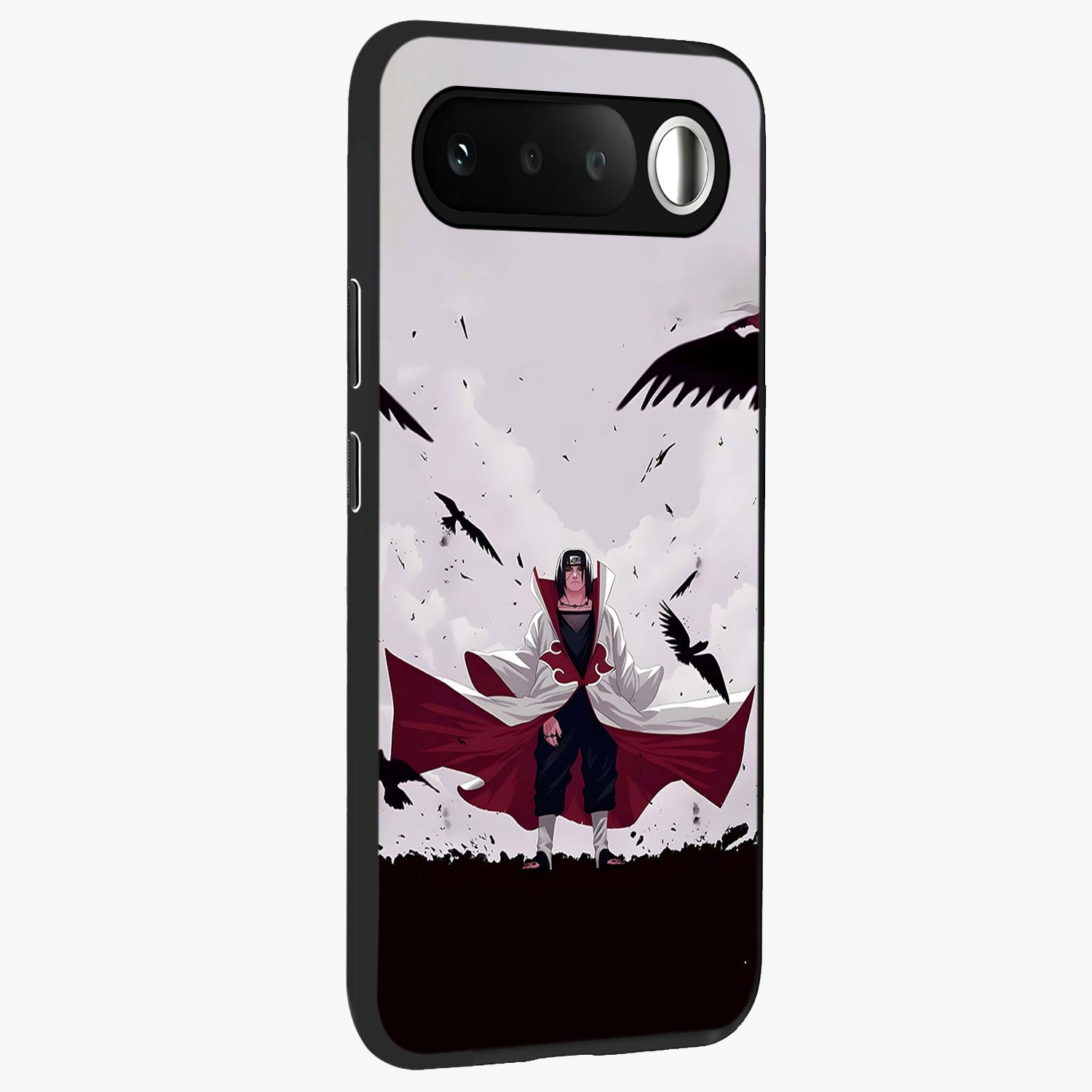 Crimson Crow Ascension Glass Case upright view showcasing dramatic crow artwork with bold gothic theme.