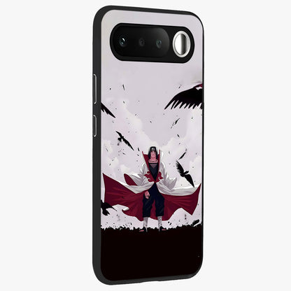 Crimson Crow Ascension Glass Case upright view showcasing dramatic crow artwork with bold gothic theme.